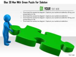 1114 blue 3d man with green puzzle for solution ppt graphics icons