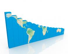1114 blue bar graph with world map stock photo