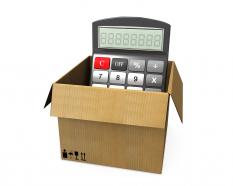 1114 box with calculator for cost calculations stock photo
