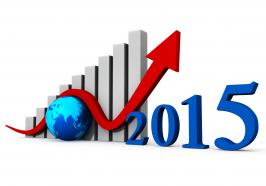 1114 business bar graph with 2015 and globe stock photo