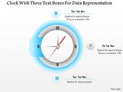 1114 clock with three text boxes for data representation powerpoint template