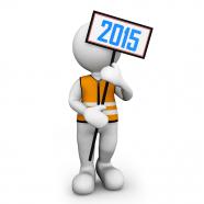 1114 Construction Worker Holding 2015 Board Stock Photo