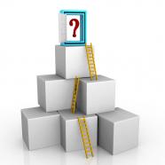 1114 cubes with ladder and door with question mark stock photo