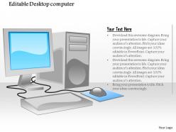 1114 editable desktop computer with flat screen monitor mouse and tower cpu ppt slide