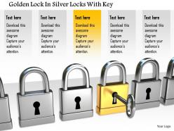 1114 golden lock in silver locks with key image graphics for powerpoint