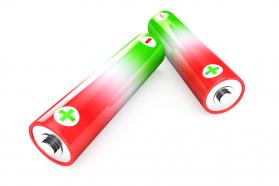 1114 green red battery cells on white background stock photo