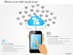 1114 iphone icon with social icons coming from the top and finger touching screen ppt slide