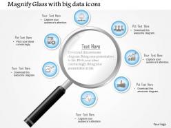 1114 magnifying glass with big data icons surrounding the lens ppt slide