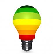 1114 multicolored strips and bulb on white background stock photo