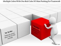 1114 multiple cubes with one red cube 3d man pushing for teamwork ppt graphics icons