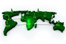 1114 network of business people on world map stock photo