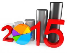 1114 pie graph with bar graph and 2015 year text for business growth stock photo