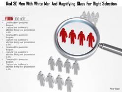 1114 red 3d men with white men and magnifying glass for right selection ppt graphics icons
