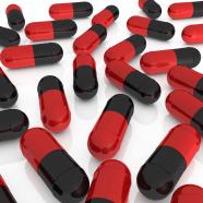 1114 red and black capsule for medicine and healthcare stock photo