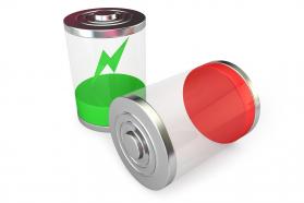 1114 Red Low Battery And Green Battery Charging Icons Stock Photo