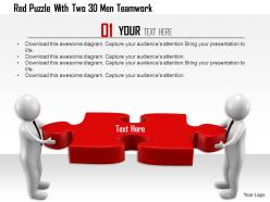 1114 red puzzle with two 3d men teamwork ppt graphics icons