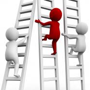 1114 three man climbing on stairs for getting success and leadership stock photo