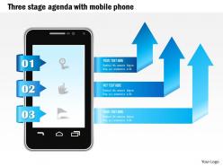 1114 three stage agenda with mobile phone and arrows coming out ppt slide