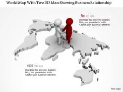 1114 world map with two 3d man showing business relationship ppt graphics icons