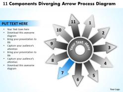 11 components diverging arrow process diagram circular flow layout powerpoint templates