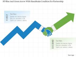 1214 3d blue and green arrow with handshake condition for partnership powerpoint template