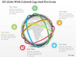 1214 3d globe with colored cage and five icons powerpoint template