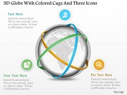 1214 3d globe with colored cage and three icons powerpoint template