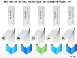 1214 five staged sequential ribbon style text boxes for process flow powerpoint template