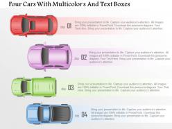 1214 four cars with multicolors and text boxes powerpoint template