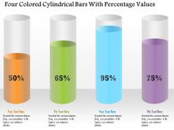1214 four colored cylindrical bars with percentage values powerpoint template