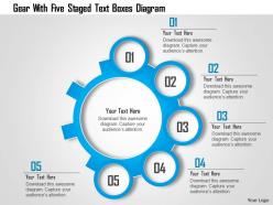 1214 gear with five staged text boxes diagram powerpoint template