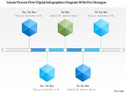 1214 linear process flow digital infographics diagram with five hexagon powerpoint template
