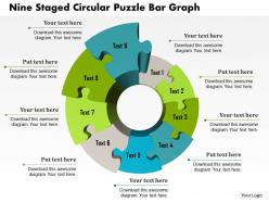 1214 nine staged circular puzzle bar graph powerpoint template