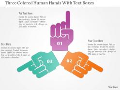 1214 three colored human hands with text boxes powerpoint template