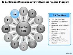 12 continuous diverging arrows business process diagram software powerpoint slides