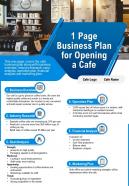 1 page business plan for opening a cafe presentation report infographic ppt pdf document