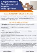 1 Page For Month To Month Commercial Property Lease Agreement Report Infographic PPT PDF Document