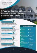 1 page for residential rental and lease agreement between landlord and tenant report infographic ppt pdf document