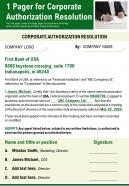 1 pager for corporate authorization resolution presentation report infographic ppt pdf document