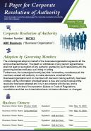1 pager for corporate resolution of authority presentation report infographic ppt pdf document