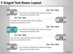 2013 business ppt diagram 5 staged text boxes layout powerpoint template