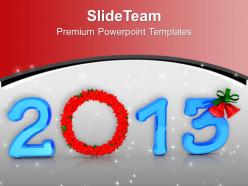 2013 With Wreath In Blue New Year PowerPoint Templates PPT Backgrounds For Slides 0113