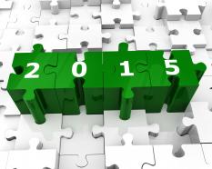 2015 on pieces of puzzle stock photo