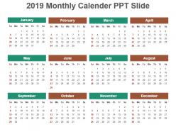 2019 Monthly Calender Ppt Slide