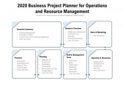 2020 business project planner for operations and resource management