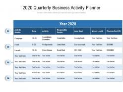2020 quarterly business activity planner