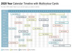 2020 year calendar timeline with multicolour cards