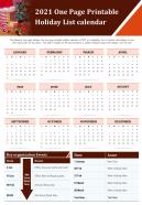 2021 one page printable holiday list calendar presentation report infographic ppt pdf document