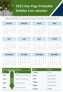 2023 one page printable holiday list calendar presentation report infographic ppt pdf document