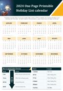 2024 One Page Printable Holiday List Calendar Presentation Report Infographic PPT PDF Document